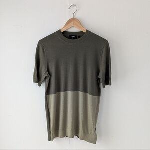 Theory Regal Wool Olive and Khaki Colorblock Short Sleeve Men's Shirt Size S